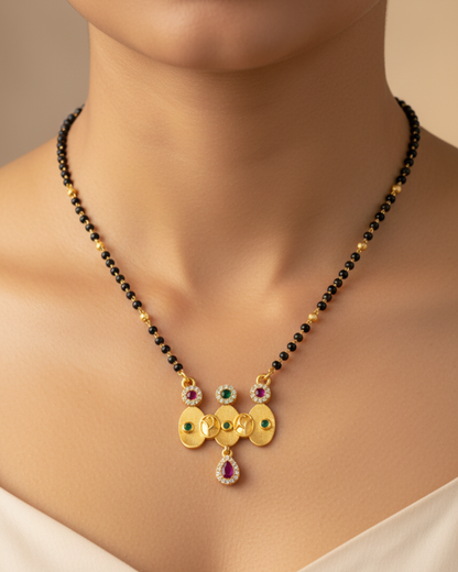 Handcrafted Artisanal Mangalsutra with Ruby & Emerald Accents
