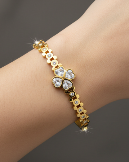 Gold-Plated Clover Crystal Cuff Bracelet | Elegant Women Bracelet