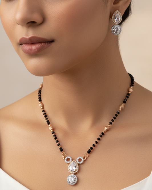Minimal Studs Rose Gold Mangalsutra | Artisanal Handmade Jewellery