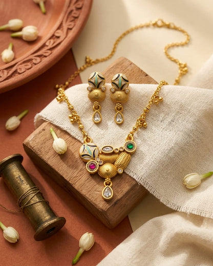 Sahrish Swarovski Jadtar 18K Gold-Plated Chain-Pendant | Artisanal Jewellery