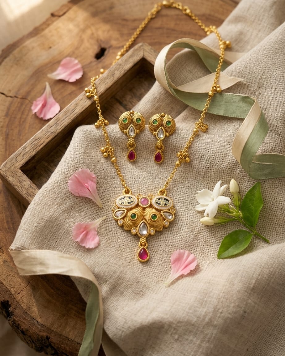 Ice Swarovski Jadtar 18K Gold-Plated Chain-Pendant | Artisanal Jewellery