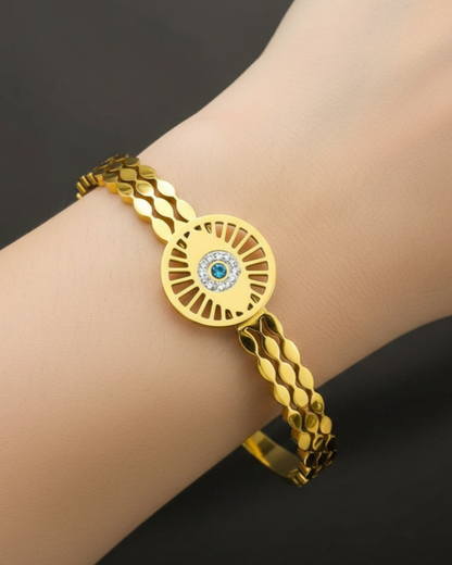 Gold-Plated Evil Eye Cuff Bracelet | Adjustable Designer Women Bracelet
