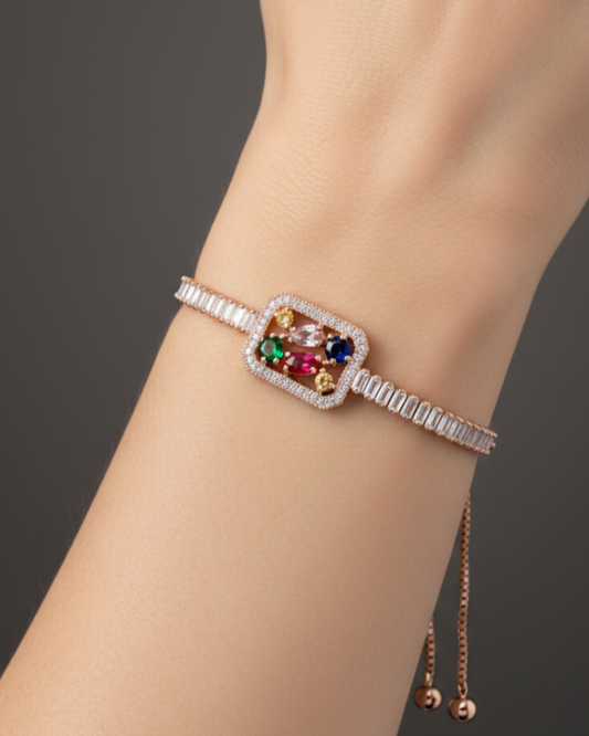 Multi Diamond Rosegold Plated Bracelet | Artisanal Handmade Jewellery