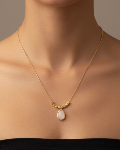 Oval White Gemstone Minimal Gold Necklace – Handcrafted Artisanal Jewellery