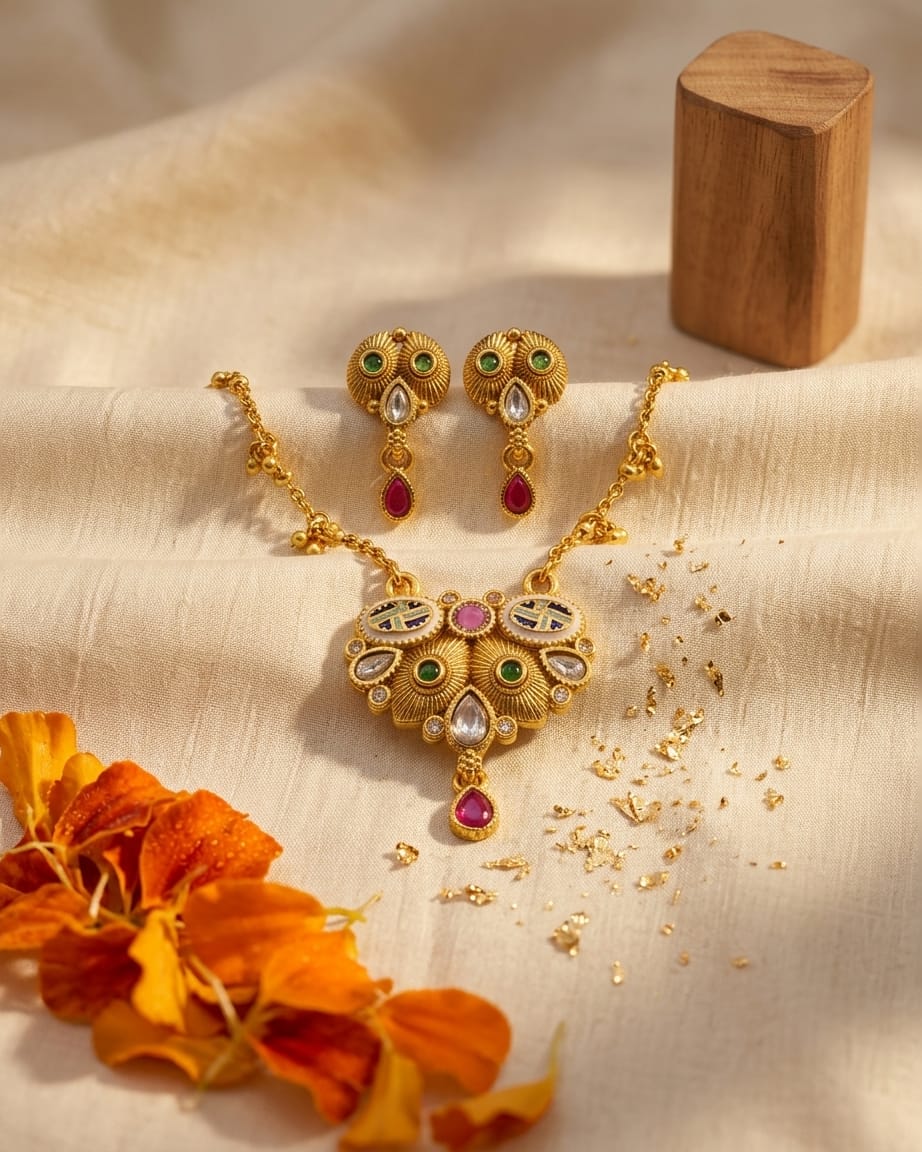 Ice Swarovski Jadtar 18K Gold-Plated Chain-Pendant | Artisanal Jewellery