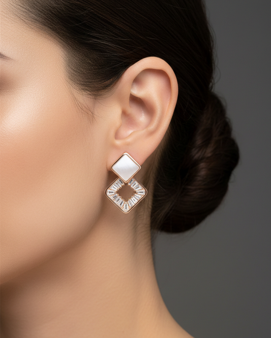 Square Choki Diamond Rose Gold-Plated Earrings | Artisanal Handmade Jewellery