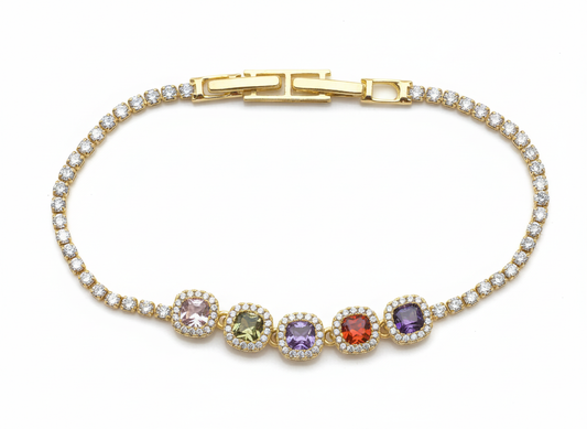 Multi Stone Diamond 18K Gold Plated Bracelet | Artisanal Handmade Jewellery