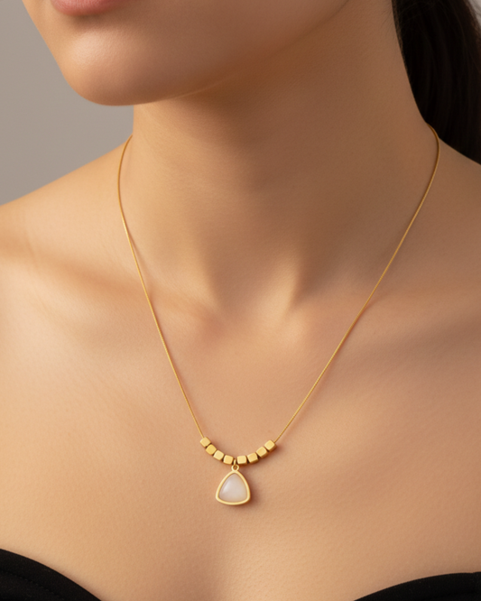 White Triangle Gemstone Minimal Gold Necklace – Handcrafted Artisanal Jewellery