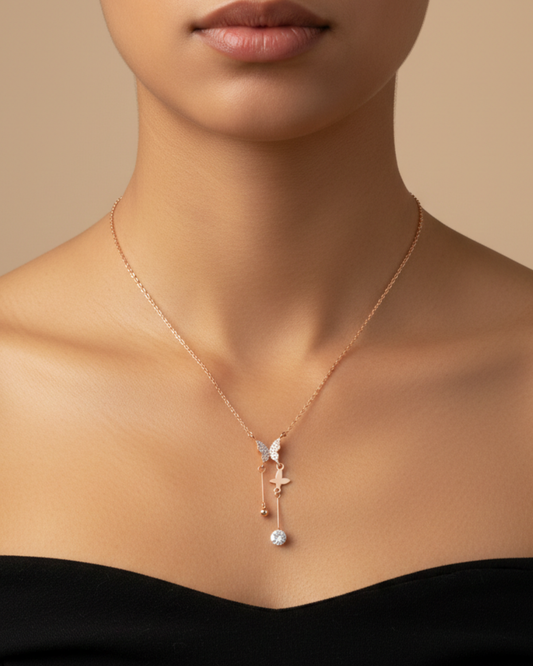 Twin Butterfly RoseGold Plated Necklace for Women | Elegant & Minimal Style