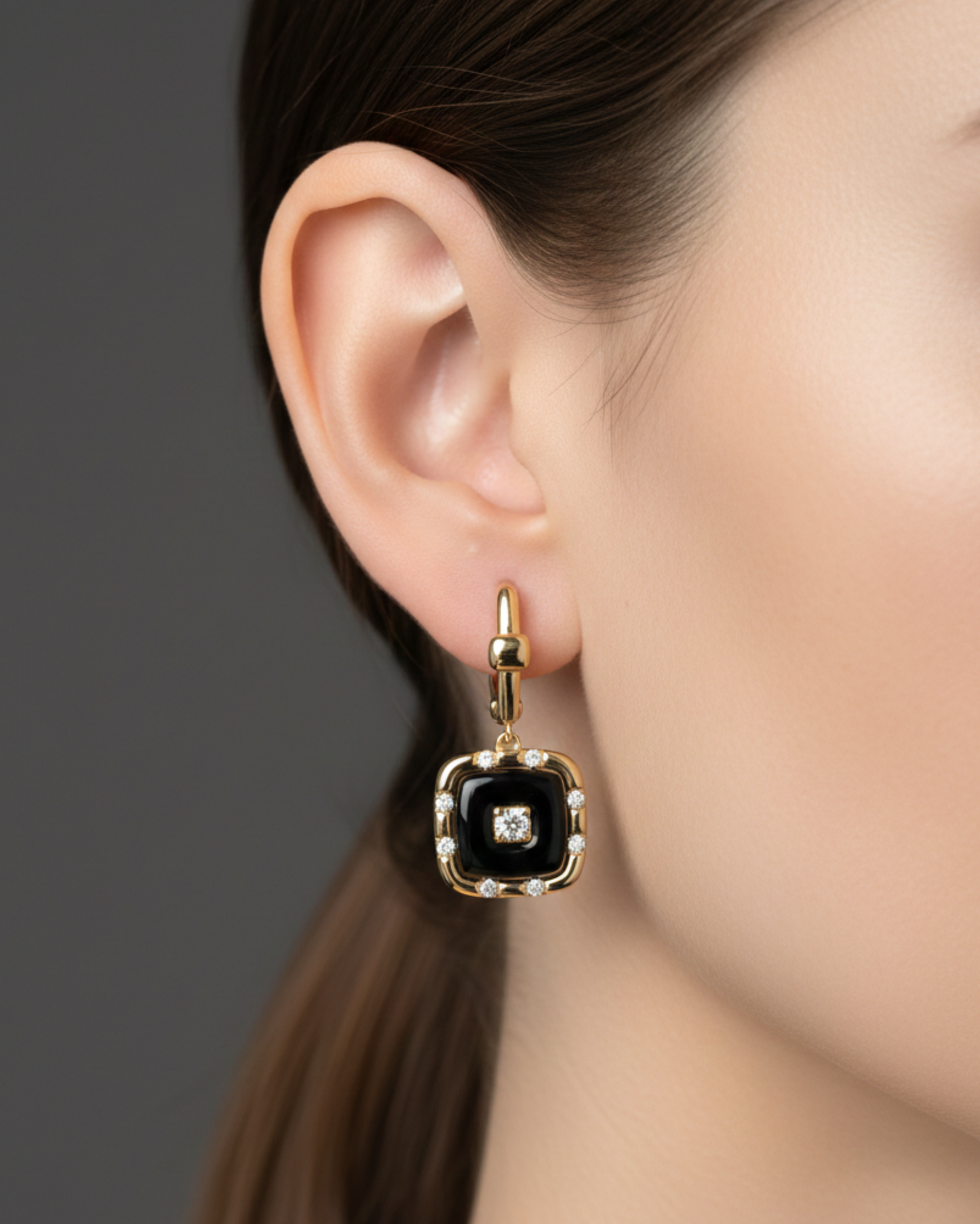 Black Ceramic Square Kadi Rose Gold-Plated Earrings | Artisanal Handmade Jewellery