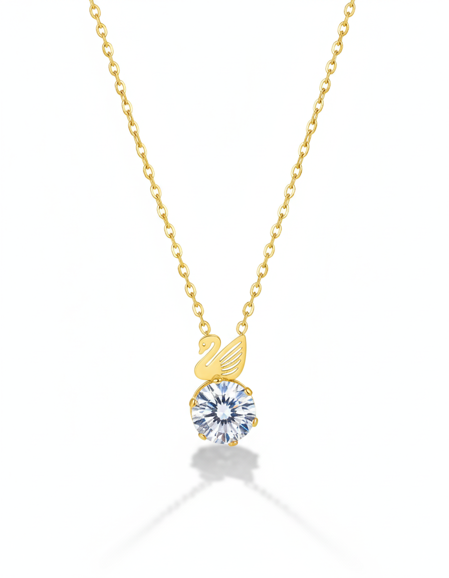 swan diamond 18k gold Plated cp - Artisanal Jewellery