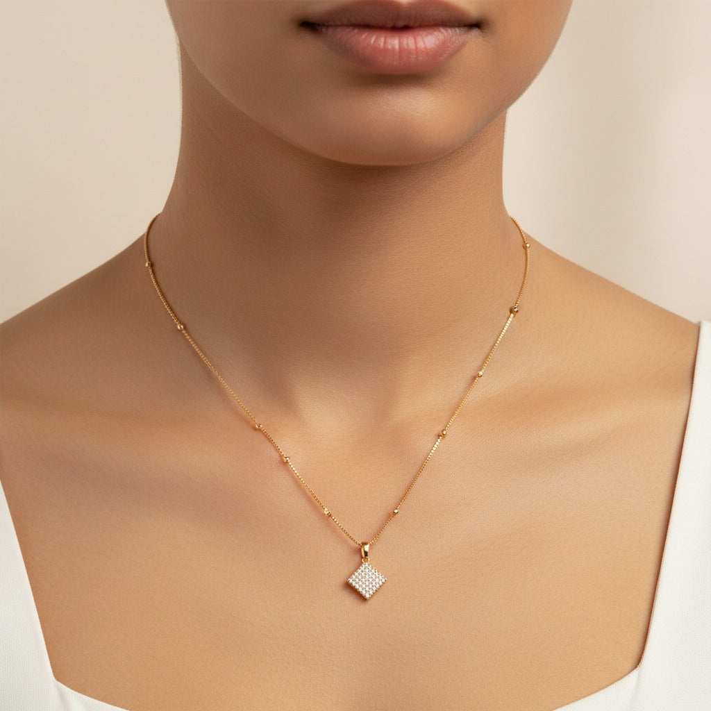 Cross Square 18k Gold Plated Necklace for Women | Elegant Faith-Inspired Jewelry