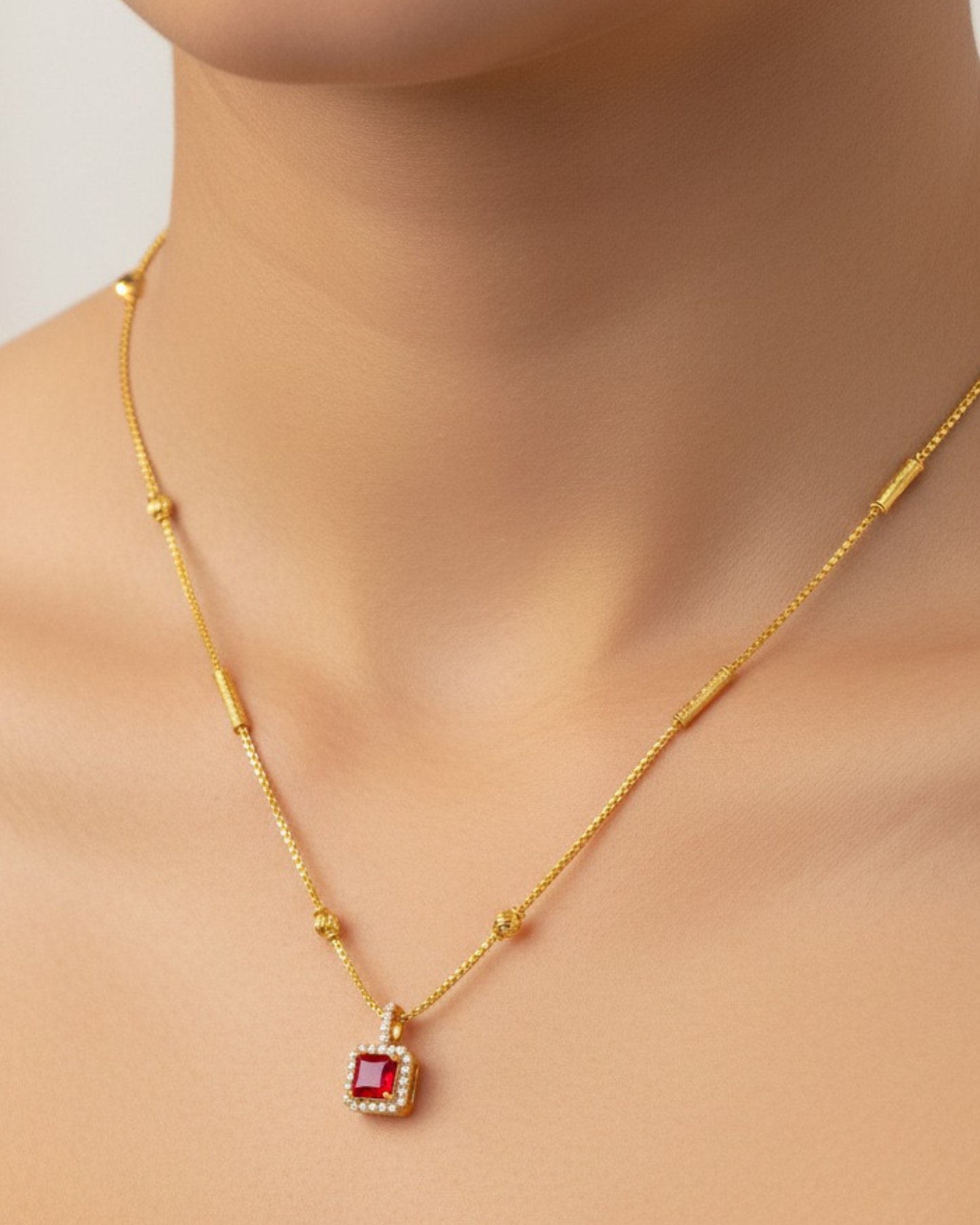 Ruby Diamond 18k Gold Plated Necklace for Women | Elegant Luxury Jewelry