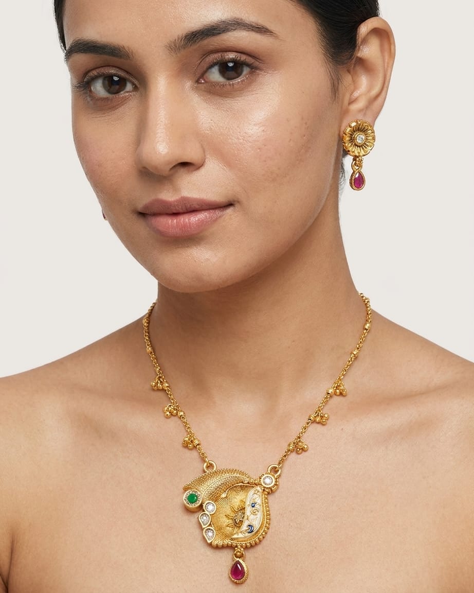 Pamela Swarovski Jadtar 18K Gold-Plated Chain-Pendant | Artisanal Jewellery