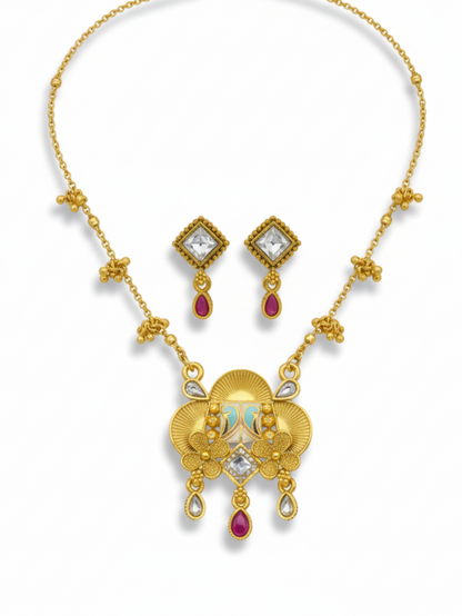 Surivae Swarovski Jadtar 18K Gold-Plated Chain-Pendant | Artisanal Jewellery