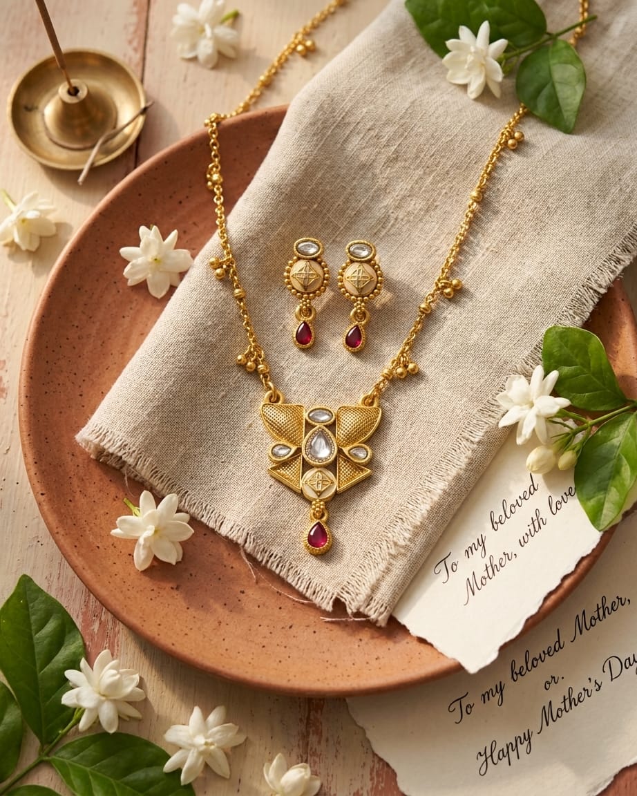 Dania Swarovski Jadtar 18K Gold-Plated Chain-Pendant | Artisanal Jewellery