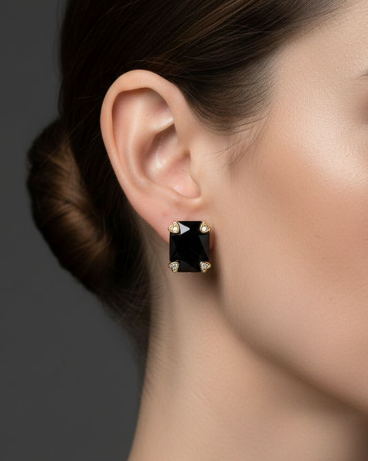 Black Ceramic Rectangle Kadi Rose Gold-Plated Earrings | Artisanal Handmade Jewellery