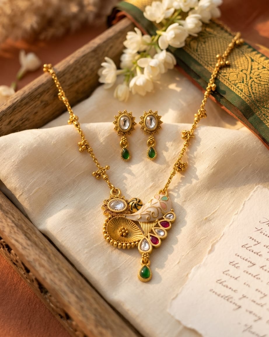 Ilara Swarovski Jadtar 18K Gold-Plated Chain-Pendant | Artisanal Jewellery