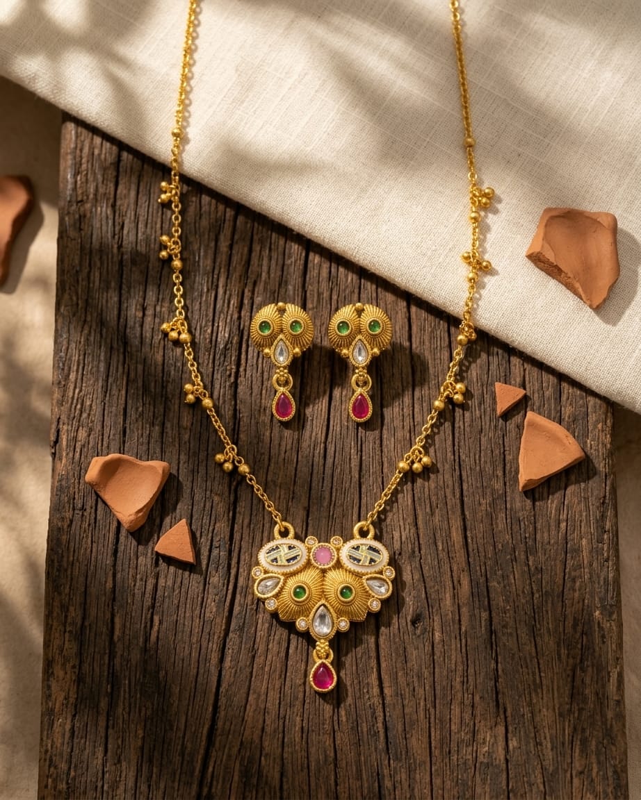 Ice Swarovski Jadtar 18K Gold-Plated Chain-Pendant | Artisanal Jewellery