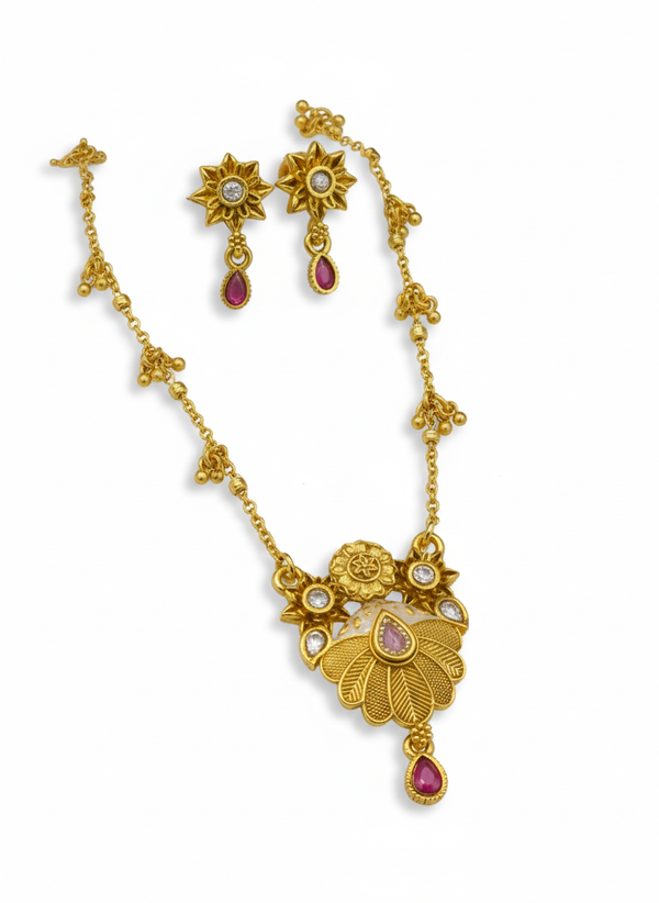 Acacia Swarovski Jadtar 18K Gold-Plated Chain-Pendant | Artisanal Jewellery
