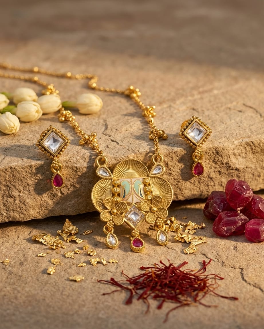 Surivae Swarovski Jadtar 18K Gold-Plated Chain-Pendant | Artisanal Jewellery