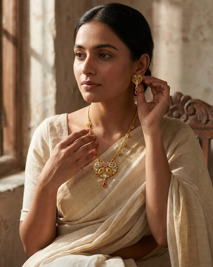 Ice Swarovski Jadtar 18K Gold-Plated Chain-Pendant | Artisanal Jewellery