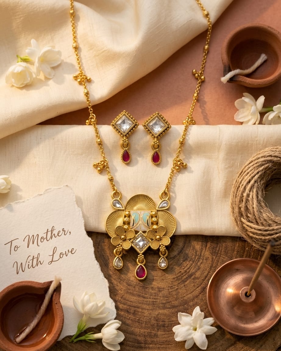 Surivae Swarovski Jadtar 18K Gold-Plated Chain-Pendant | Artisanal Jewellery